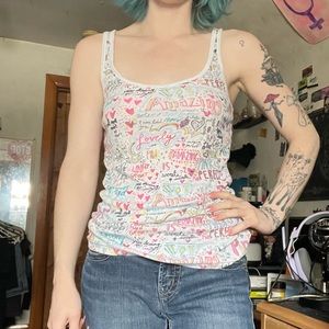 𝅺Victoria Secret Pink Racerback Vintage Allover Graphic Print Tank Top size Med
